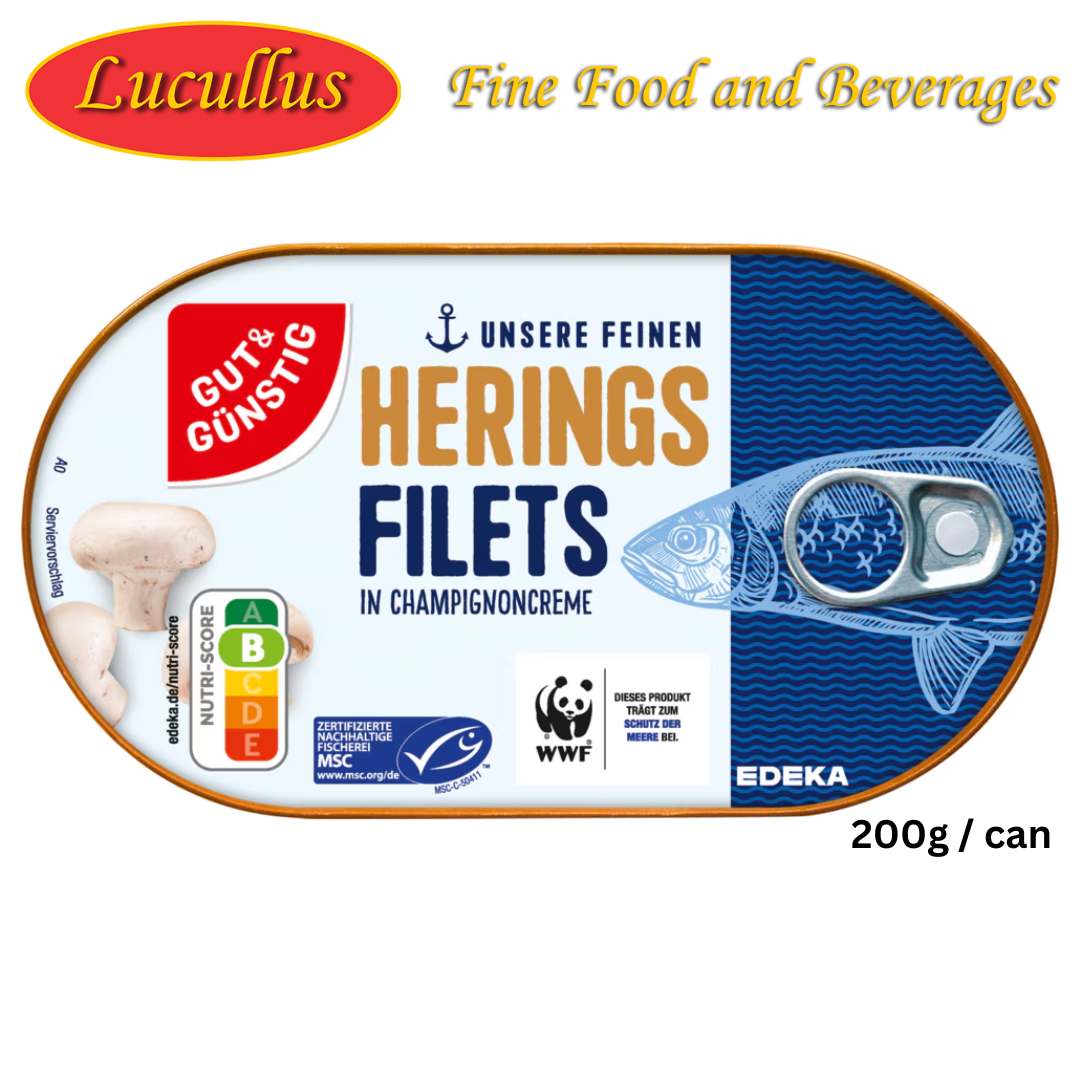 G+G - Herrings Fillet in Champignon Creme - 200 g can / Heringsfilet in Champignoncreme