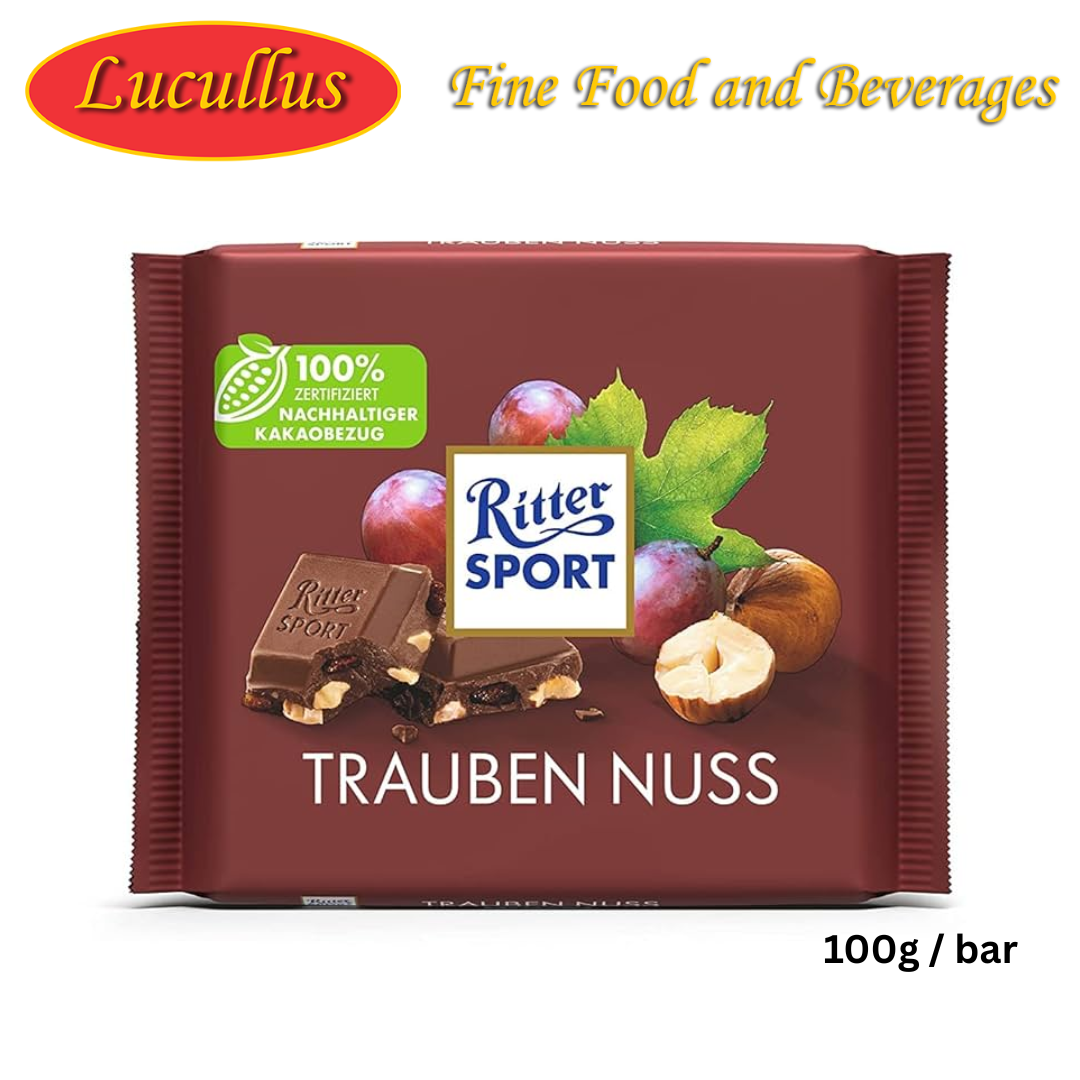 RITTER SPORT - TRAUBEN NUSS / TRAUBEN MIT NÜSSEN SCHOKOLADE 100G