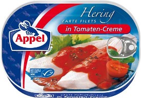 Appel - Herrings Fillet in Tomato Cream -200 g can / Heringsfilet in Tomatencreme