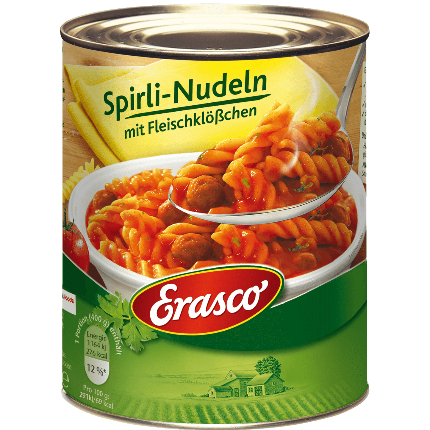 Erasco - Spirili Noodles with Meatballs - 800 g can / Spirili Nudeln mit Fleischklößen