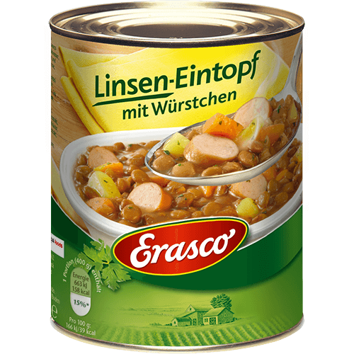 Erasco - Lentil Stew with Sausage - 800 g can / Linsentopf mit Würstchen