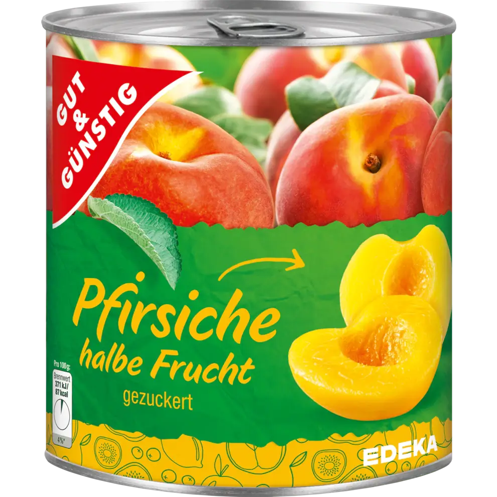 G+G - Peaches Half Fruit - 820 g can / Halbe Pfirsiche