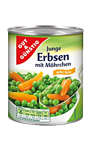 G+G - Peas & Carrots Extra Young - 400 g can / Erbsen & Möhren sehr fein