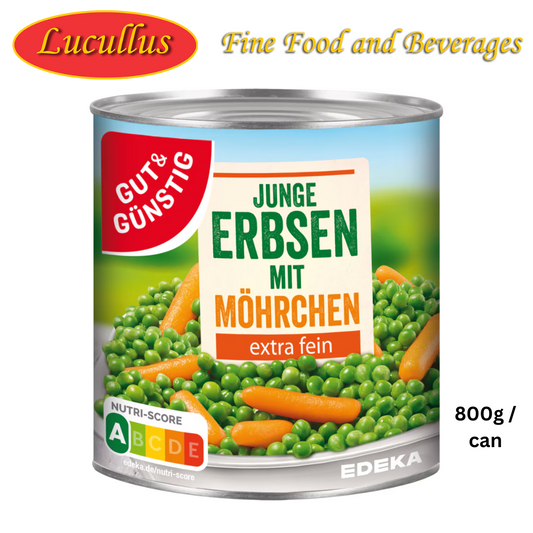 GUT &amp; GÜNSTIG - ERBSEN MIT MÖHRCHEN EXTRA FEIN / ERBSEN &amp; KAROTTEN EXTRA JUNG 800G