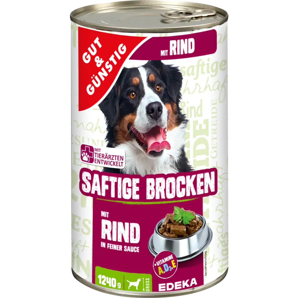 G+G - Dog: Juicy Chunks Beef in fine Sauce - 1240 g can / Saftige Brocken mit Rind in feiner Soße