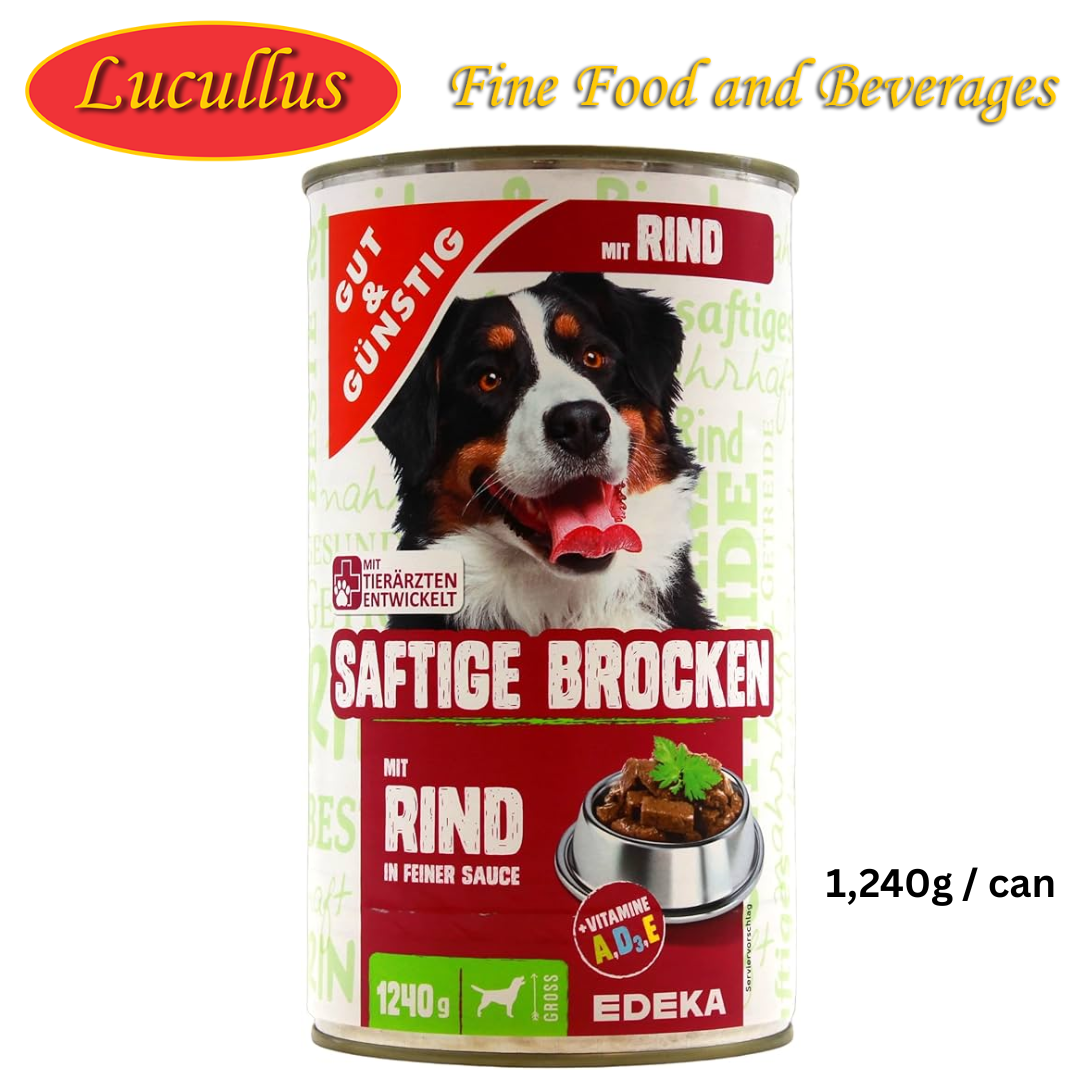 GUT & GÜNSTIG - DOG : SAFTIGE BROCKEN MIT RIND IN FEINER SOßE / JUICY CHUNKS BEEF IN FINE SAUCE 1,240G