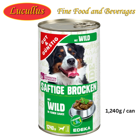 GUT & GÜNSTIG - DOG : SAFTIGE BROCKEN MIT WILD IN FEINER SOßE / JUICY CHUNKS GAME IN FINE SAUCE 1,240G