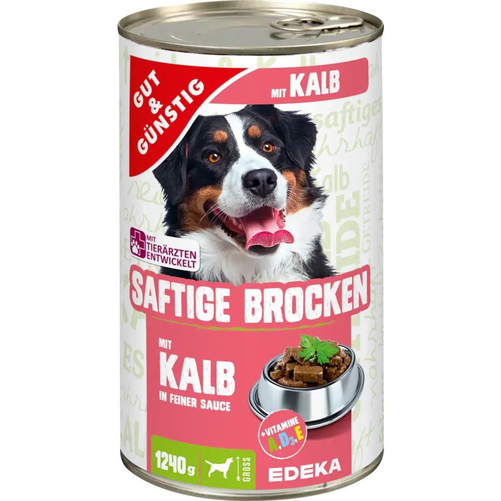 G+G - Dog: Juicy Chunks Veal in fine Sauce - 1240 g can / Saftige Brocken mit Kalb in feiner Soße