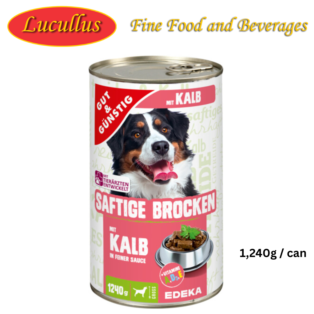 GUT & GÜNSTIG - DOG : SAFTIGE BROCKEN MIT KALB IN FEINER SOßE / JUICY CHUNKS VEAL IN FINE SAUCE 1,240G