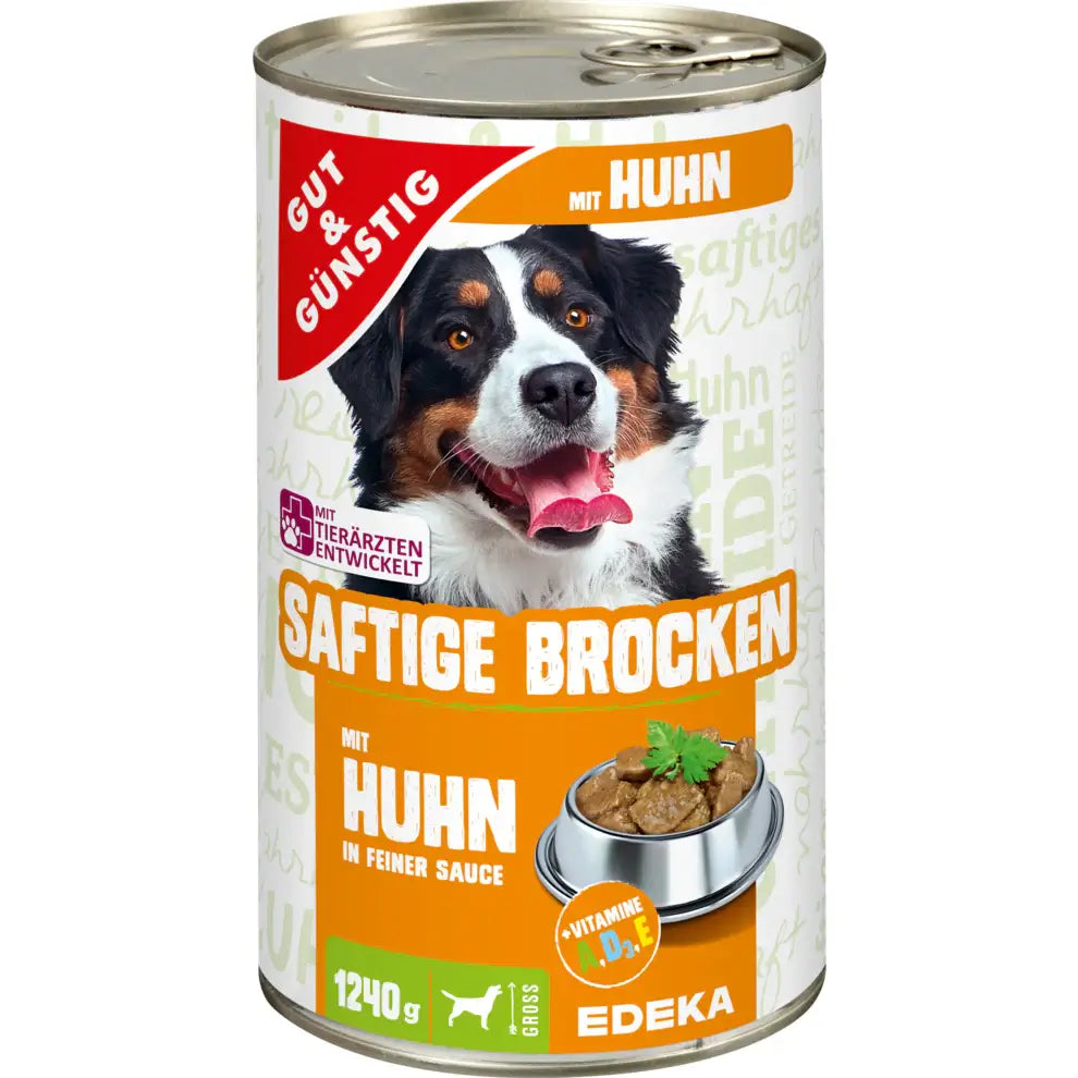 G+G - Dog: Juicy Chunks Chicken in fine Sauce - 1240 g can / Saftige Brocken mit Huhn in feiner Soße