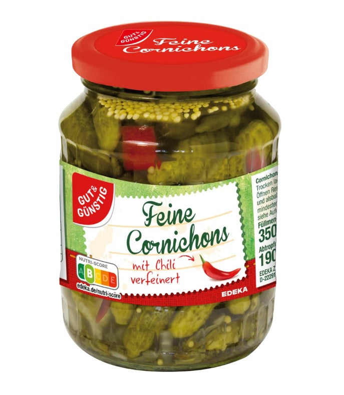 G+G - Feine Cornichons mit Chili - 350g / Small Gherkins with Chili