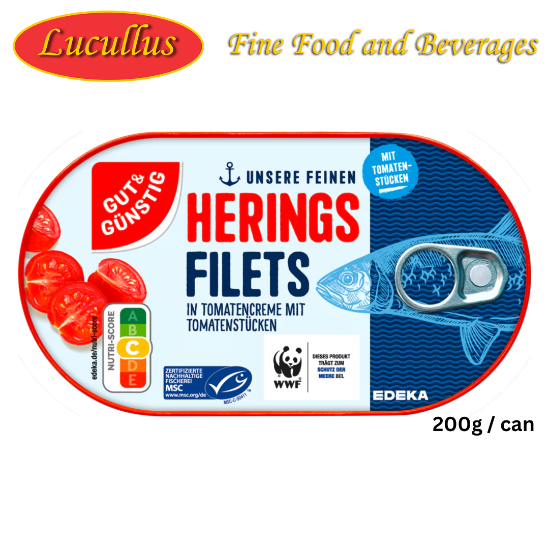 GUT & GÜNSTIG - HERINGS FILETS IN TOMATENCREME / HERRING FILLET IN TOMATO CREAM 200G