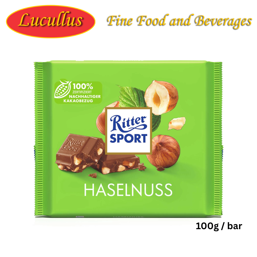RITTER SPORT - HASELNUSS / CHOCOLATE WITH HAZELNUT PIECES 100G