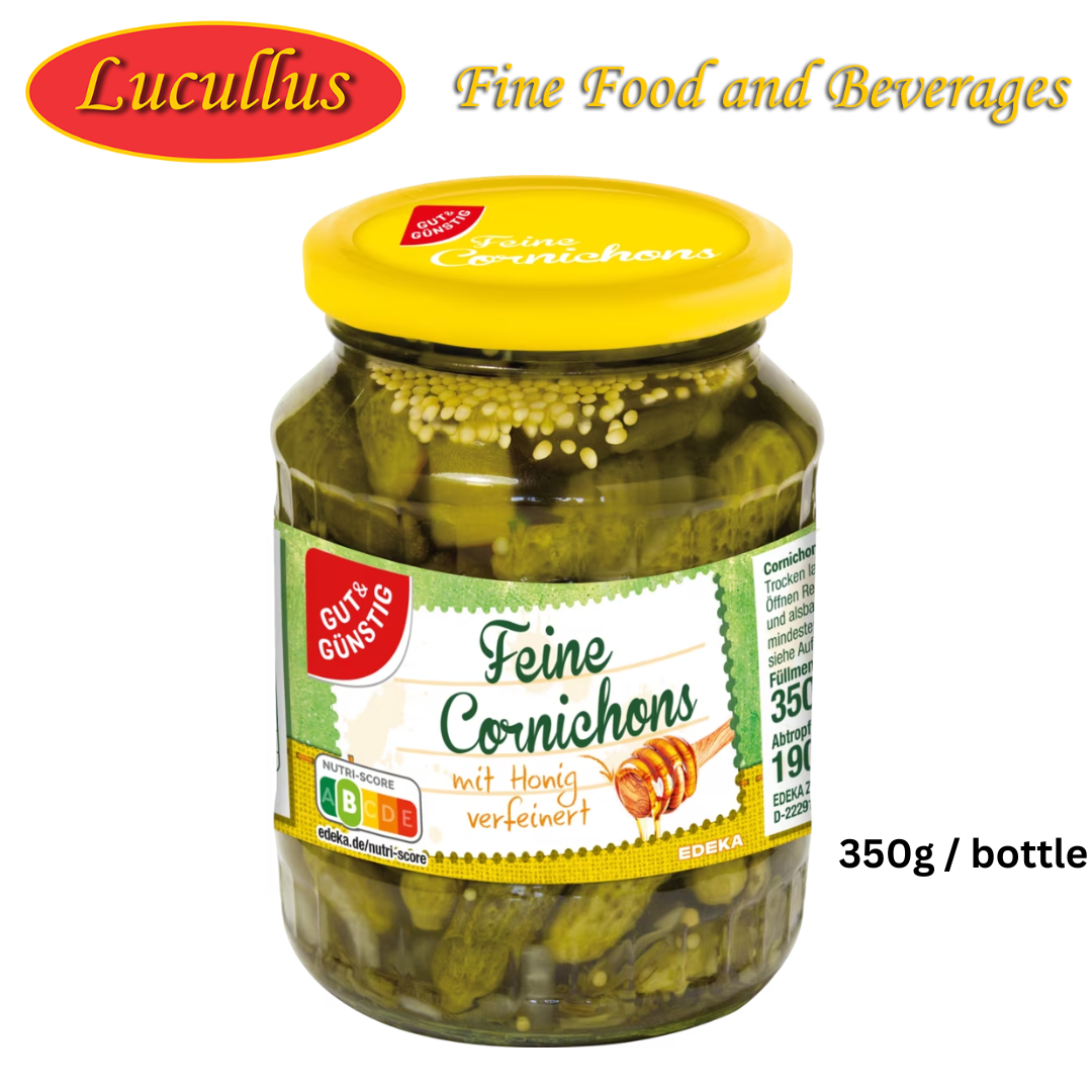 GUT & GÜNSTIG - FEINE CORNICHONS MIT HONIG / SMALL GHERKINS W/ HONEY 350G