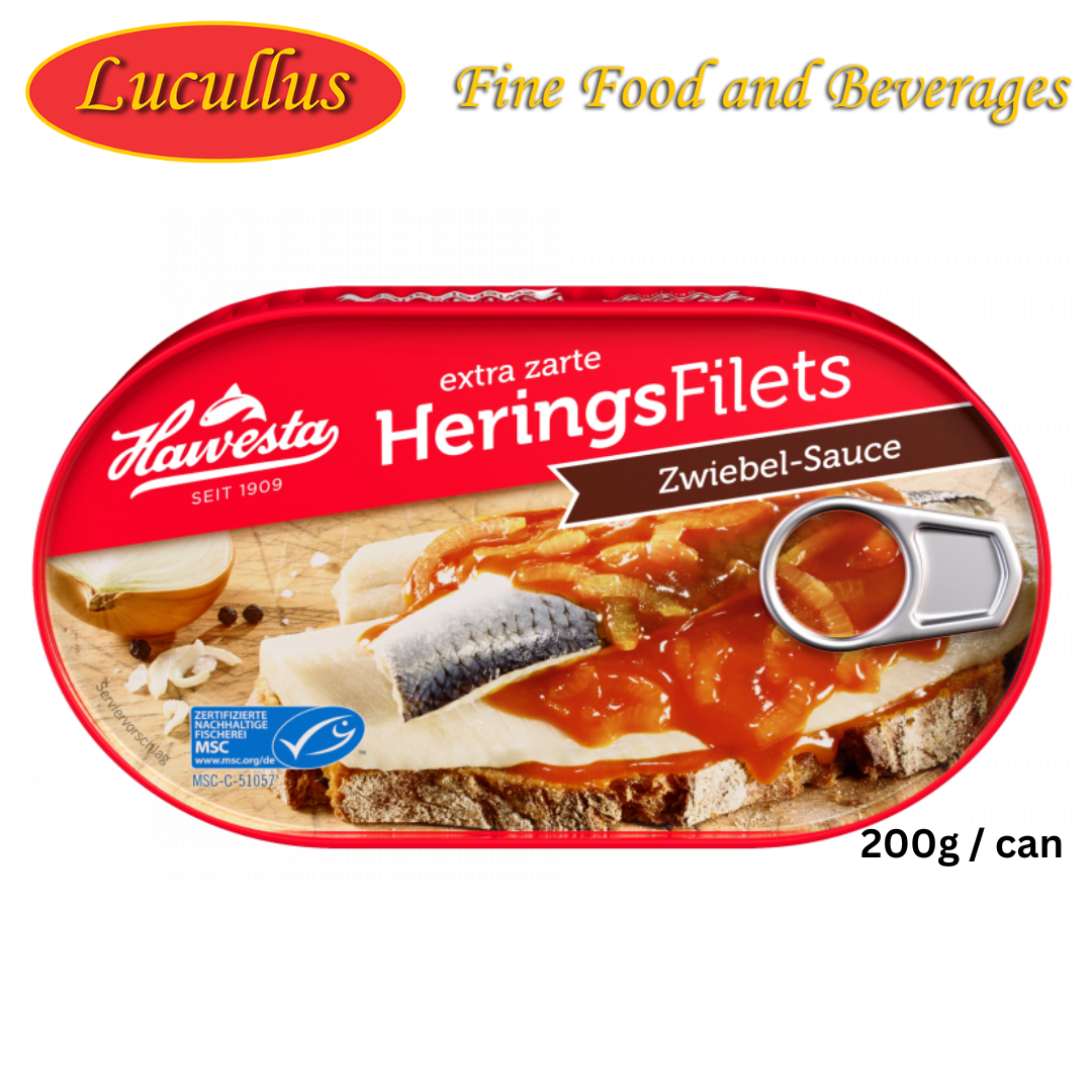 HAWESTA - HERINGS FILET ZWIEBEL SAUCE / HERRINGS FILLET WITH ONION CREAM 200G