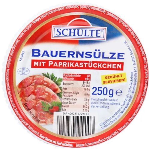 Schulte Bauernsülze mit Paprikastückchen 250g/ Farmer's aspic with pieces of Paprika