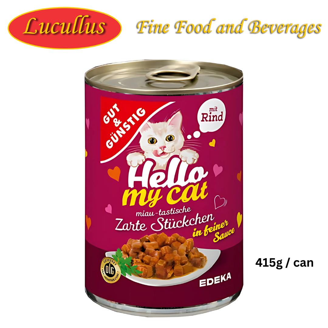 GUT & GÜNSTIG - HELLO MY CAT ZARTE STÜCKCHEN RIND / DELICATE PIECES OF BEEF 415G