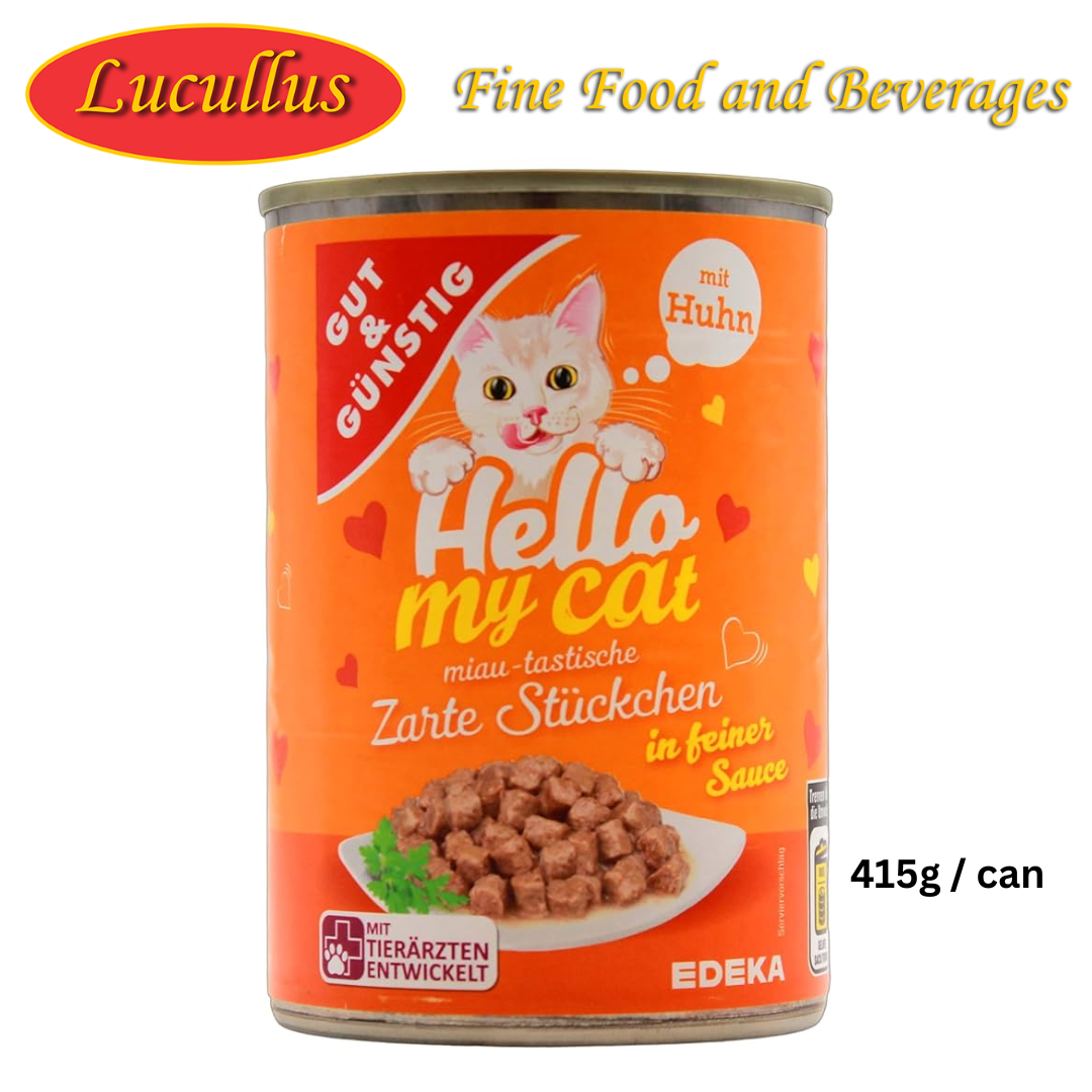 GUT & GÜNSTIG - HELLO MY CAT ZARTE STÜCKCHEN MIT HUHN / TENDER CHICKEN PIECES IN A FINE SAUCE 415G
