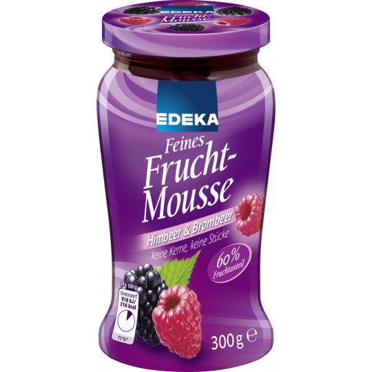 Edeka Feines frucht Mousse Himbeer & Brombeer / Fine Fruit Mousse Raspberry & Blackberry 300g