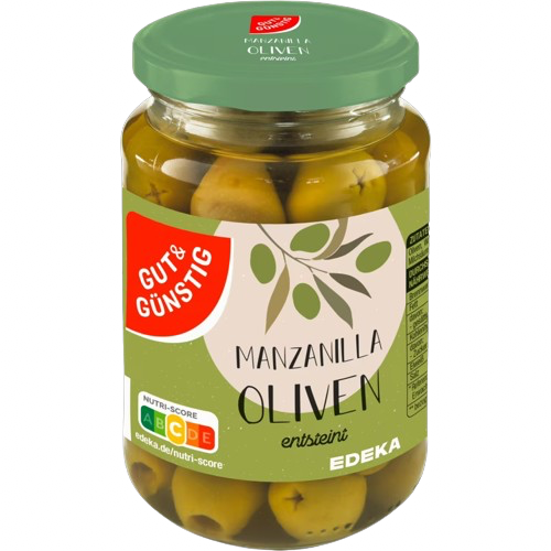 Gut & Günstig Oliven Gruen Entsteint / Pitted Green Olives 340g