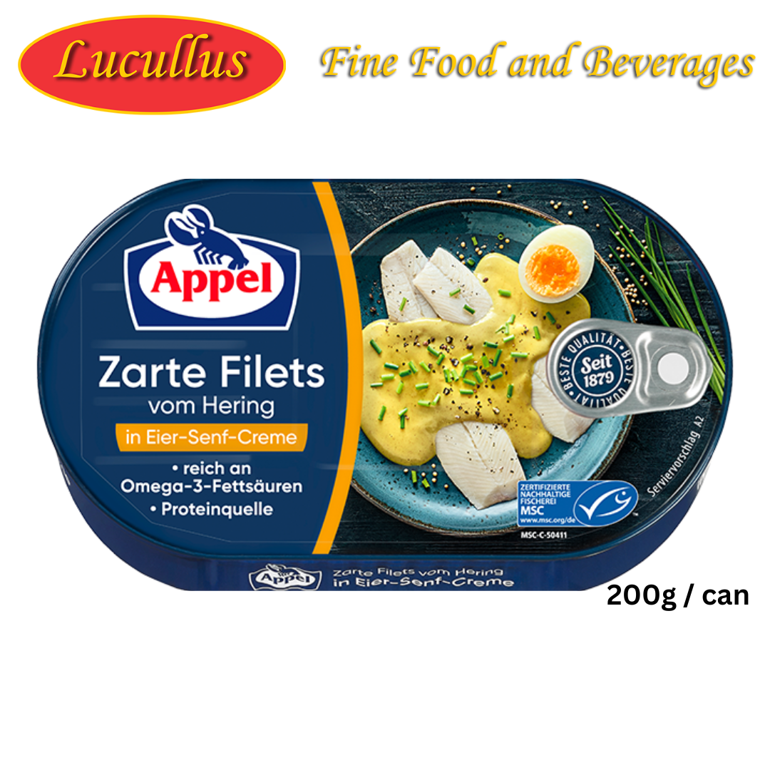 APPEL - EIER - HERINGSFILET SENF CREME / HERRINGS FILLET IN EGG-MUSTARD CREAM 200G