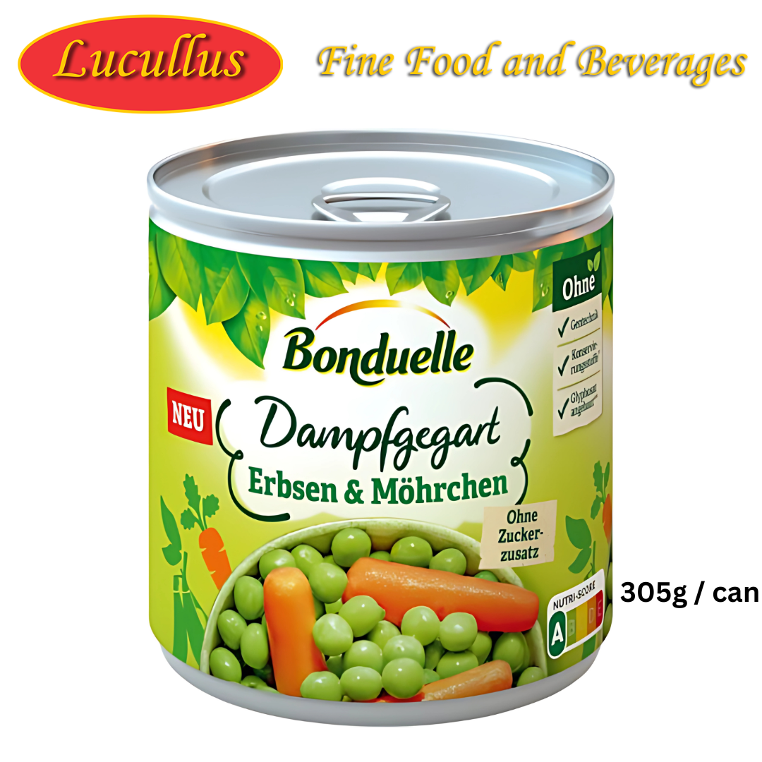 BONDUELLE - ERBSEN & MÖHRCHEN DAMPFGEGART / PEAS & CARROTS EXTRA FINE 305G