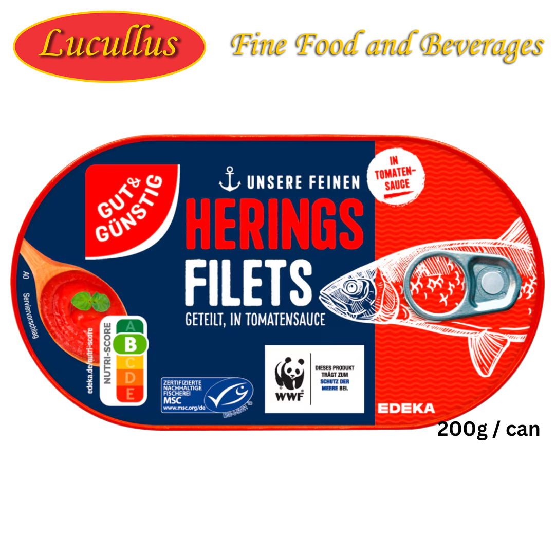 GUT & GÜNSTIG - HERINGSFILET IN TOMATO SAUCE / HERRINGS FILLET IN TOMATENSAUCE 200G