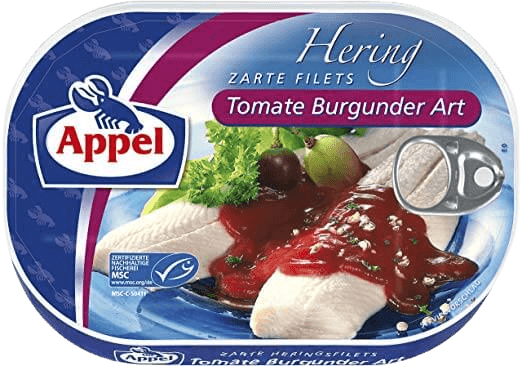 Appel - Herings Fillet in Burgundy Creme - 200 g can / Heringsfilet in Burgundercreme