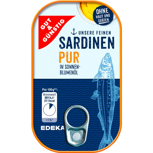 G+G - Sardines without skin and bones - 125 g can / Sardinen ohne Haut und Knochen