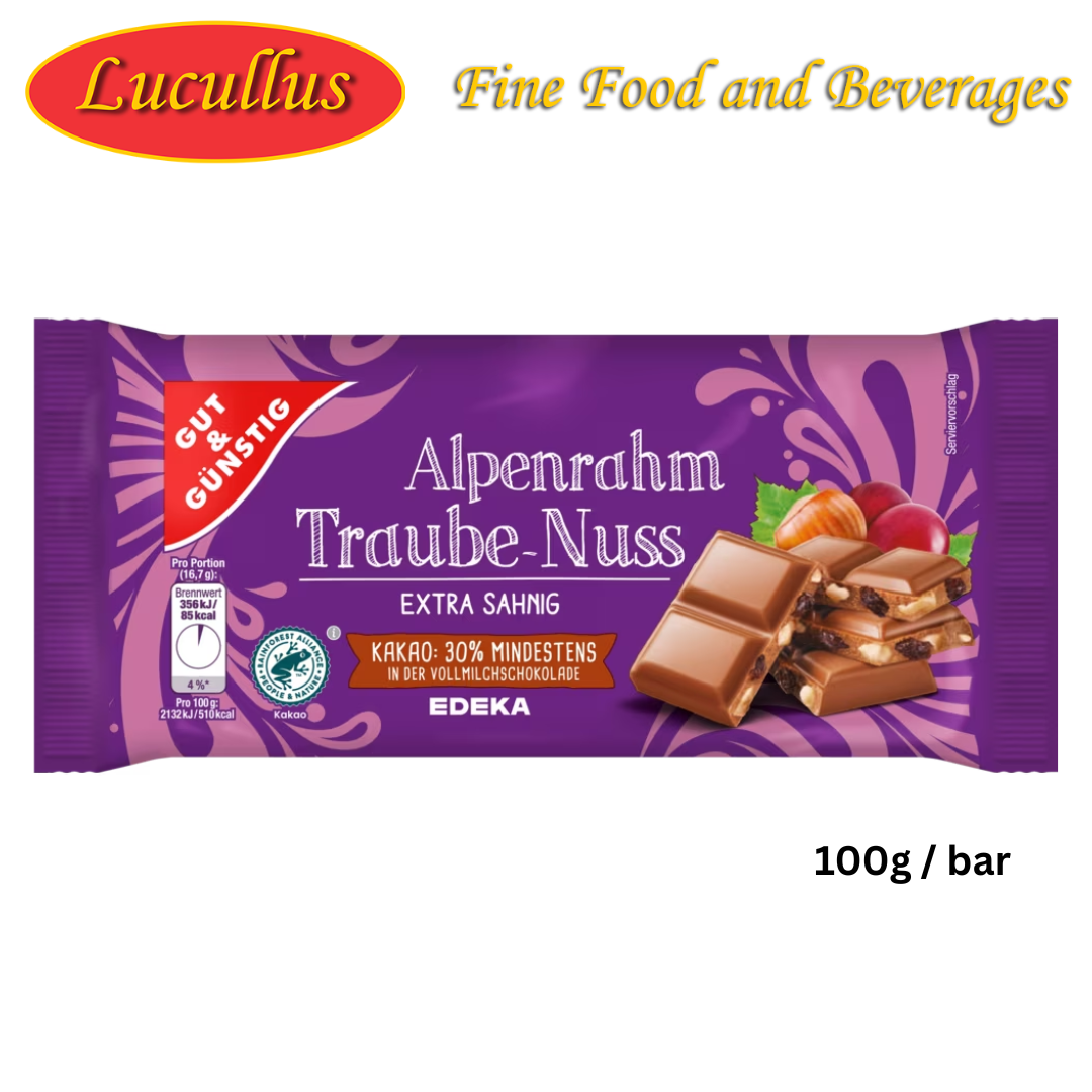 GUT & GÜNSTIG - FRÖHLICH TRAUBEN NUSS SCHOKOLADE / RAISIN NUT CHOCOLATE 100G