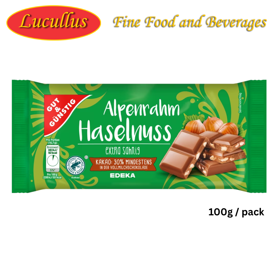 GUT & GÜNSTIG - HERZLICH ALPENRAHM HASELNUSS / CREAM HAZELNUT CHOCOLATE 100G