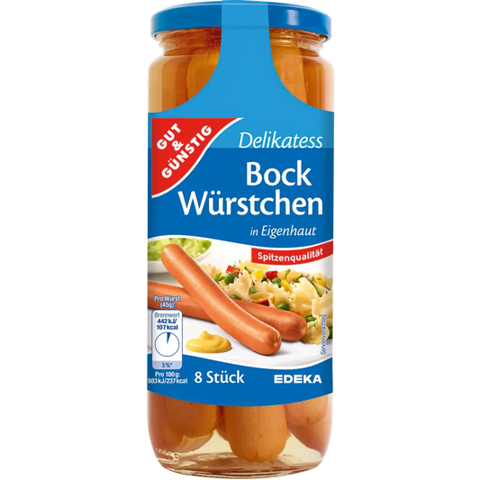 G+G - Delikatess Bock Sausage 8 pcs - 360 g glass / Delikatess Bockwürstchen