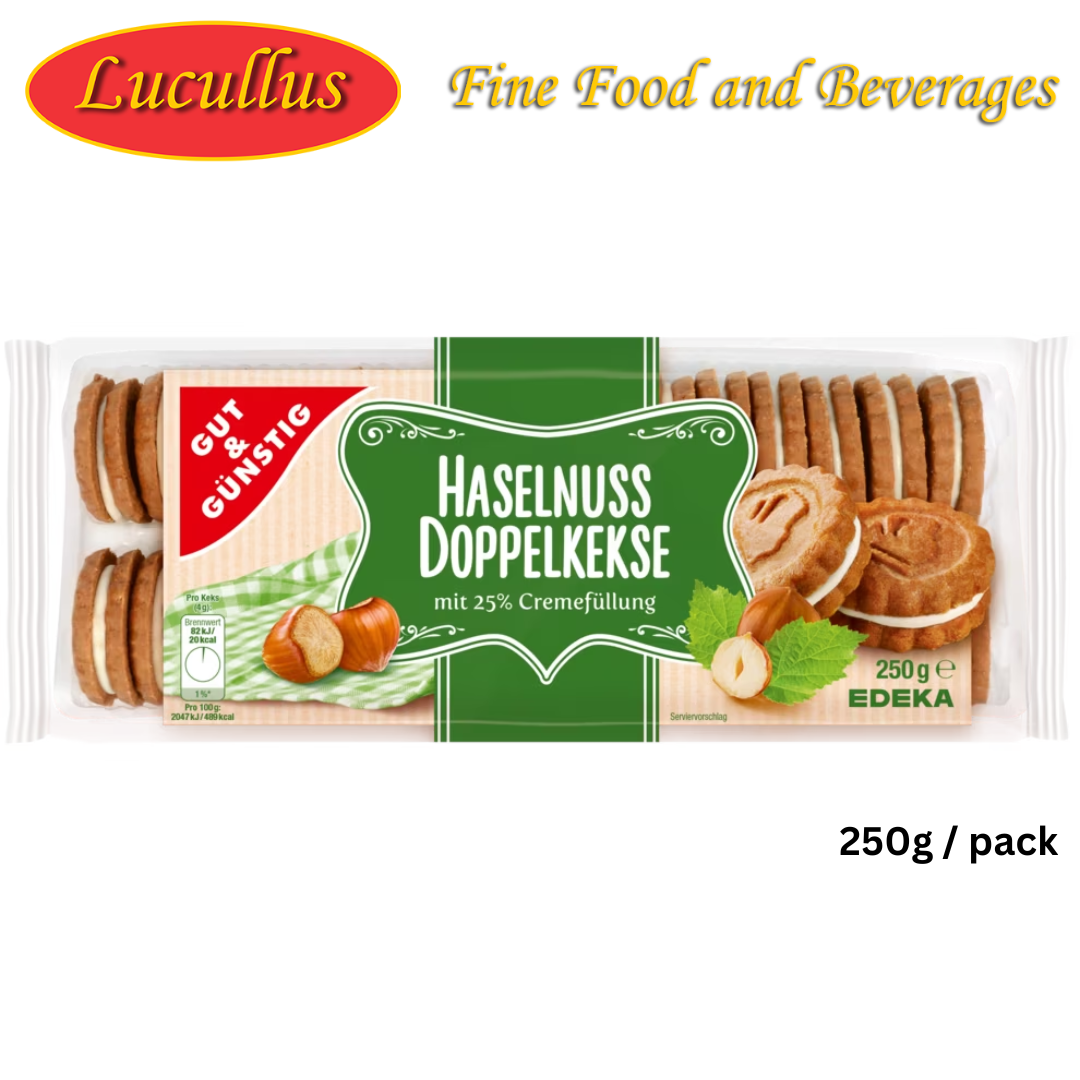 GUT & GÜNSTIG - HASELNUSS DOPPELKEKSE / HAZELNUTS DOUBLE BISCUITS 250G