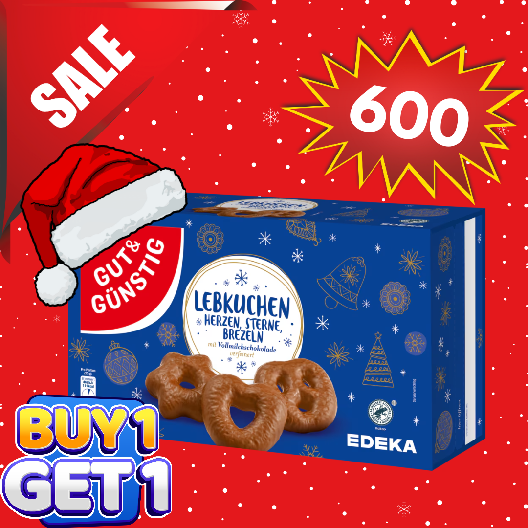 (KAUFEN SIE 1, NEHMEN SIE 1) GUT &amp; GÜNSTIG - LEBKUCHEN HERZEN / STERNE / BREZELN VOLLMILCH 500G