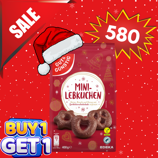 (BUY 1 TAKE 1)  GÜT & GUNSTIG - MINI LEBKUCHEN HERZEN / STERNE / BREZELN ZARTBITTER 400G