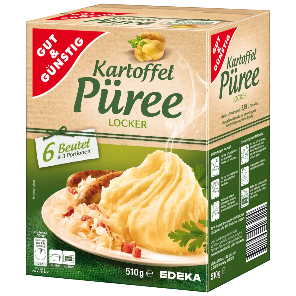 G+G - Mashed Potatoes - 6 x 3 portion pck / Kartoffelpüree 510G