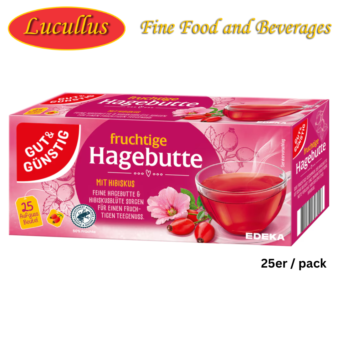 GUT & GÜNSTIG -  HAGEBUTTE MIT HIBISKUS TEE / ROSE HIP TEA IN BAGS 25ER PCK