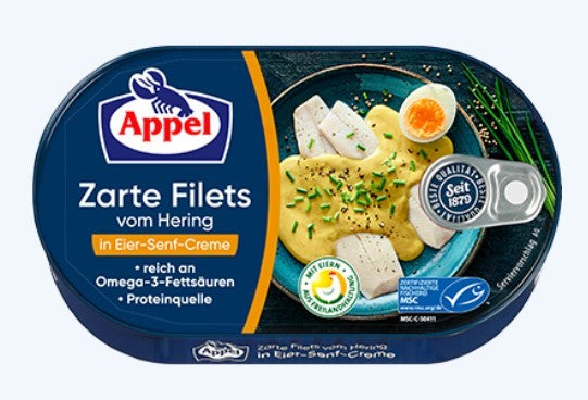 Appel - Herrings Fillet in Egg-Mustard Cream - 200 g can / Heringsfilet in Eier-Senfcreme