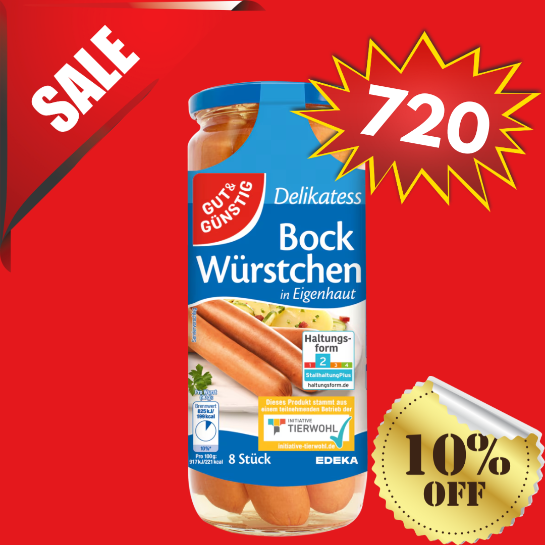 GUT & GÜNSTIG - DELIKATESS BOCK WÜRSTCHEN 8ST=1,000G (13.11.2025 EXPIRY)