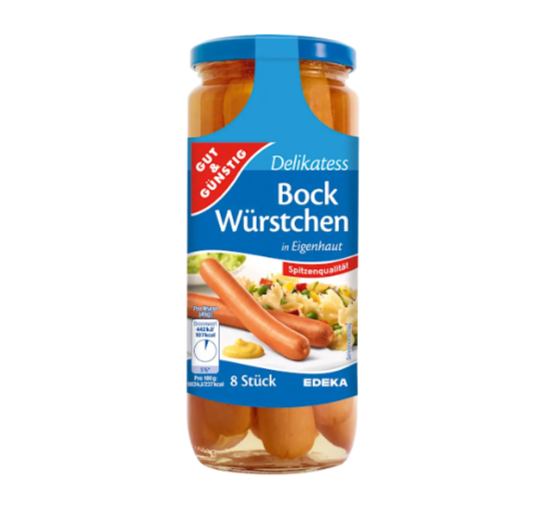 G+G - Delikatess Bock Sausage 8 pcs - 530 g glass / Delikatess Bockwürstchen