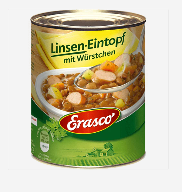 Erasco - Lentil Stew with Sausage - 800 g can / Linsentopf mit Würstchen